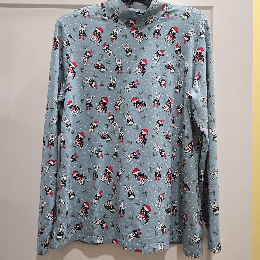 Christmas Dog, Boston Terrier,  Print Long Sleeve Shirt, XXL, Time And Tru
